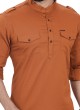 Ocher Yellow Mens Short Kurta